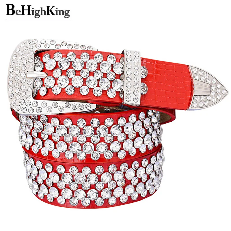Модные Роскошные блестящие стразы из натуральной кожи, ремни для женщин ...
