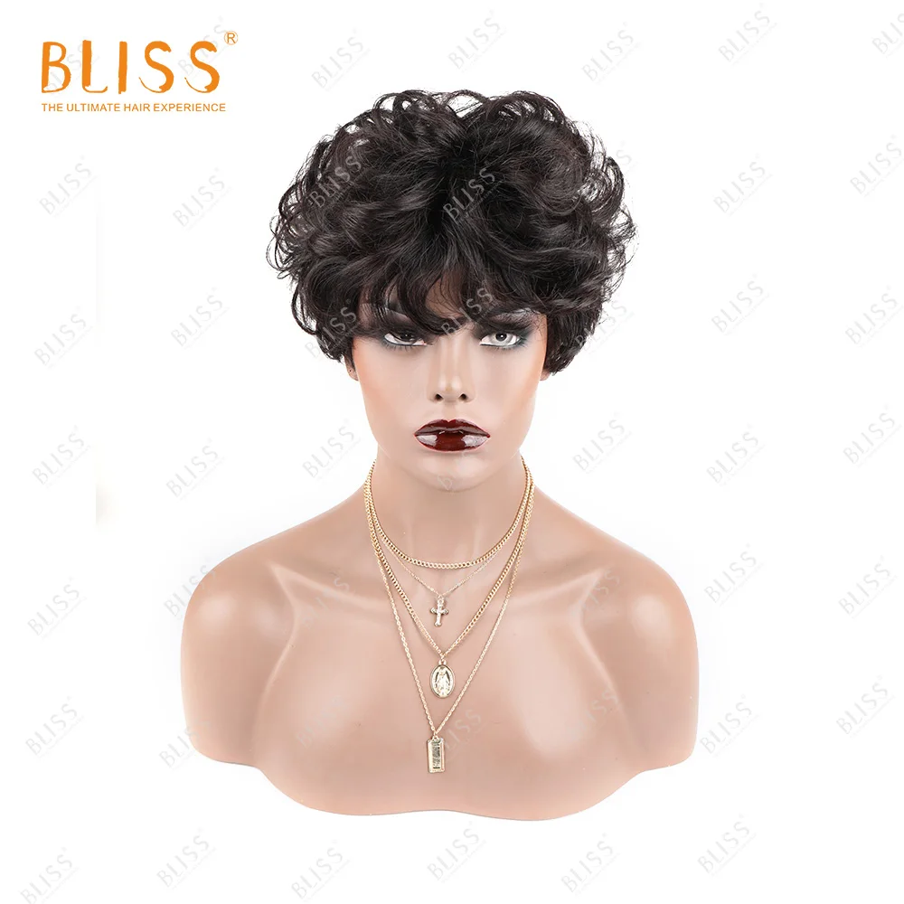 BLISS короткие человеческие волосы парик дешевые бразильские Свободные волны не