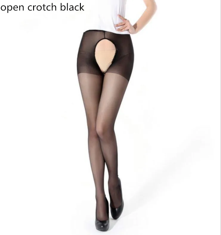 open crotch black Высокие эластичные тонкие однотонные чулки женские сексуальные обтягивающие колготки бесшовные колготки Medias - Цвет: open crotch black