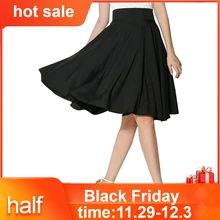 Женские элегантные юбки, одноцветные, расклешенные, Ретро стиль, повседневные, до колена, плиссированные, миди, для офиса, для работы, юбка, Faldas Largas Mujer