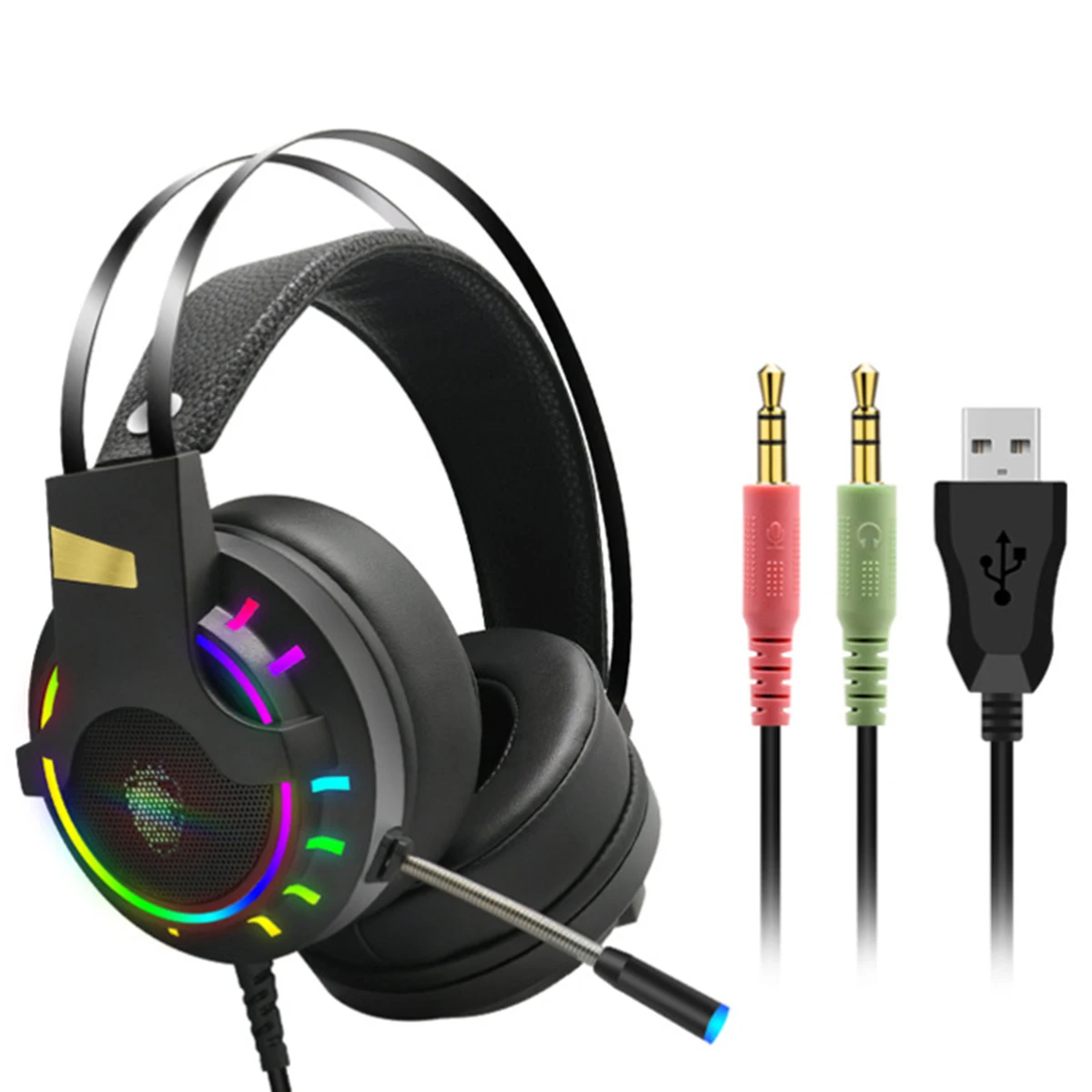 

USB 3.5mm Wired Gaming Headset With Mic RGB Color 7.1 Surround Stereo Sound Headphone Expandable PC Laptop Computer Headset