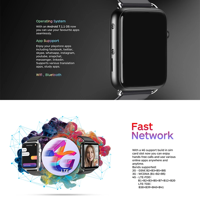 DM20 Smart Watch 4G LTE Android 7.1 Smartwatch 3GB