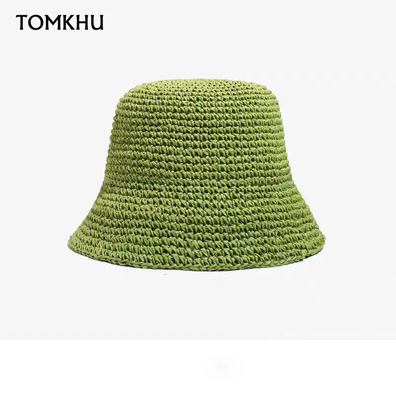 Woven Cloche Bucket Hat Plain Sun Hat 
