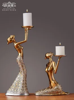 

Candlestick Decoration Romantic Golden Candle Holder Dining Table Retro Light Luxury Household Candlelight Dinner Props