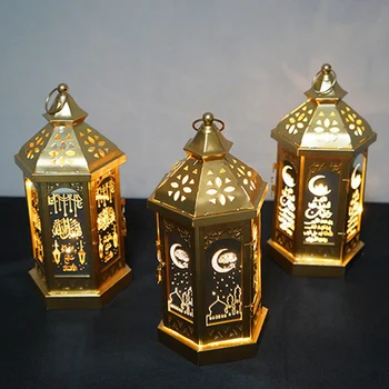 

2020 Happy Eid Mubarak Metal LED Lights Festival Lantern Ramadan Decoration for Home Islamic Muslim Party Decor Supplies