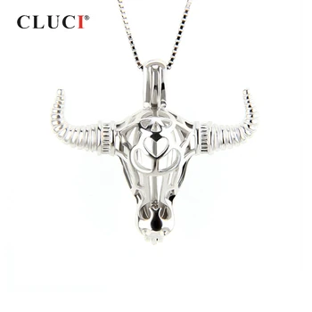 

CLUCI Silver 925 Fury Bull Shaped Cage Pendant Ethnic Silver Women 925 Sterling Silver Cattle Totem Pearl Locket SC050SB