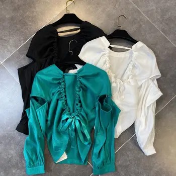 

Sexy Blouse Woman 2020 Spring and Summer New Style Crew Neck Backless Drawstring Ribbon Shirt Female Tops Blusas Blouses