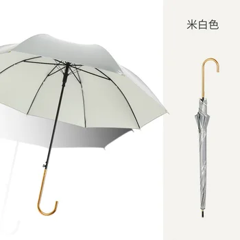 

Women Sunny And Rainy Dual-purpose Umbrella Titanium Silver Long Handle Semi-auto Umbrella Sunscreen And UV Protection Umbrella