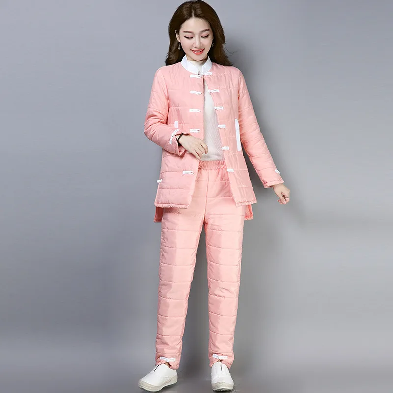 

2018 Autumn And Winter Large Size Middle-aged Women Dress National Wind Retro Frog Stand Collar down Feather Dissection Cotton-p