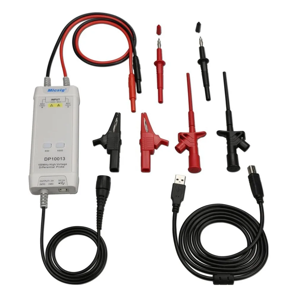 

Oscilloscope 1300V 100MHz High Voltage Differential Probe Kit 3.5ns Rise Time 50X/500X Attenuation Rate DP10013