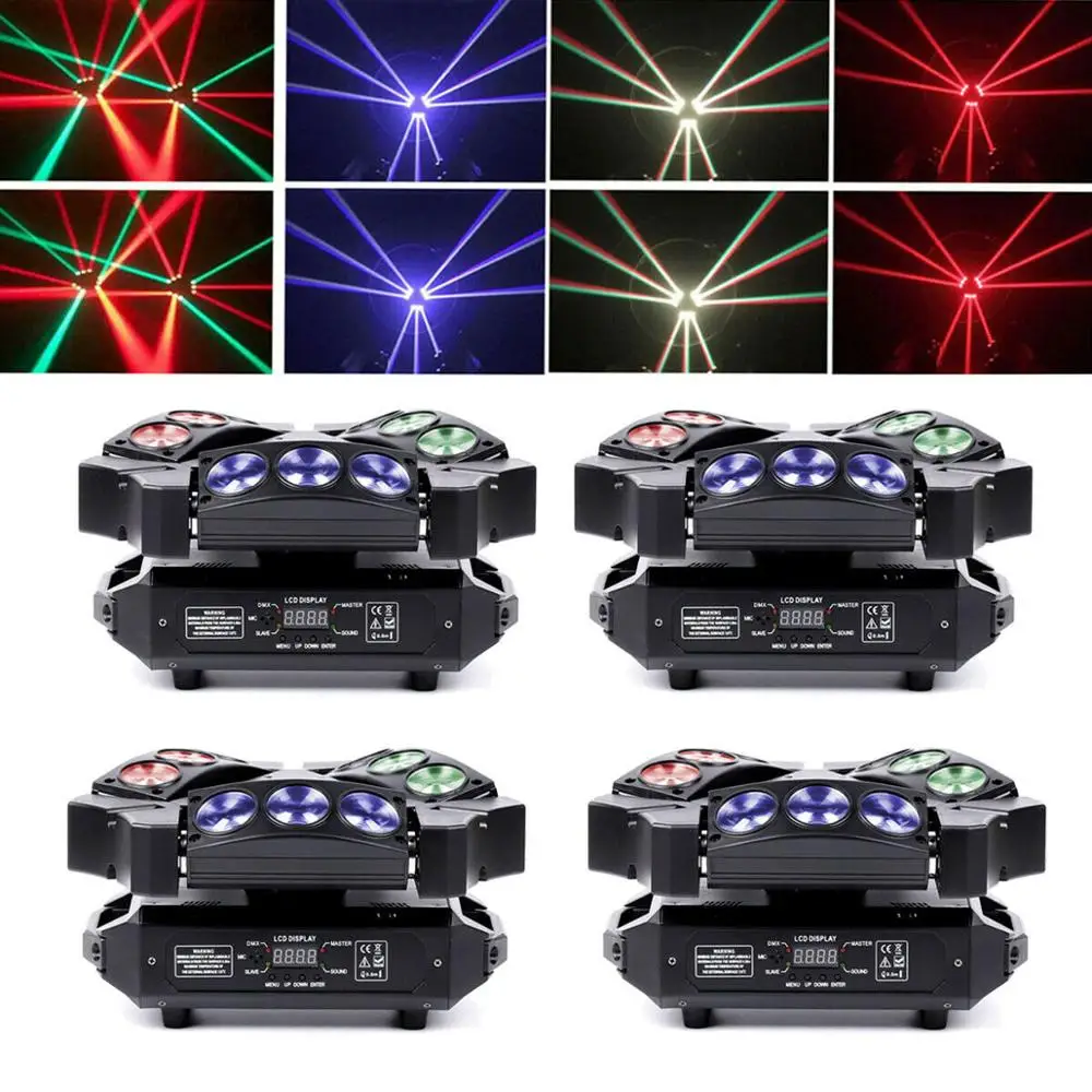 

4Pcs 60W 9 LED RGBW DJ Spider Moving Head Stage Lighting Beam DMX Disco Lights