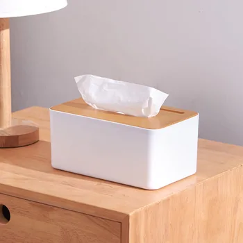 

Rectangular Bamboo Lid Storage Box for Pumping Box Simple and Suitable for Living Room Bathroom Tissue Box