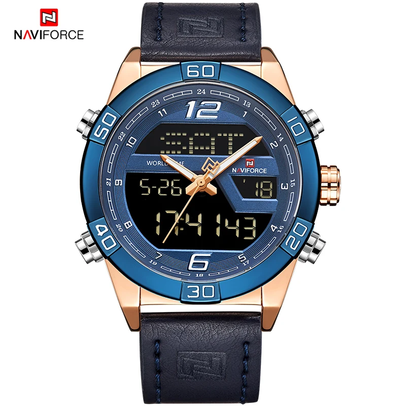 NAVIFORCE Топ люксовый бренд Мужские кварцевые часы модные светодиодный цифровые часы календарь Moon Phase водонепроницаемые военные наручные часы