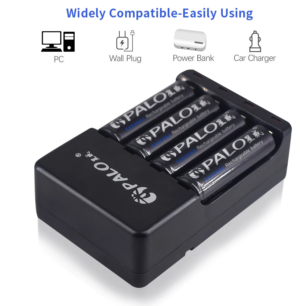 PALO 4 слота USB смарт-зарядное устройство светодиодный для 1,2 в AA AAA nimh nicd перезаряжаемая батарея струйная зарядка защита от перезарядки