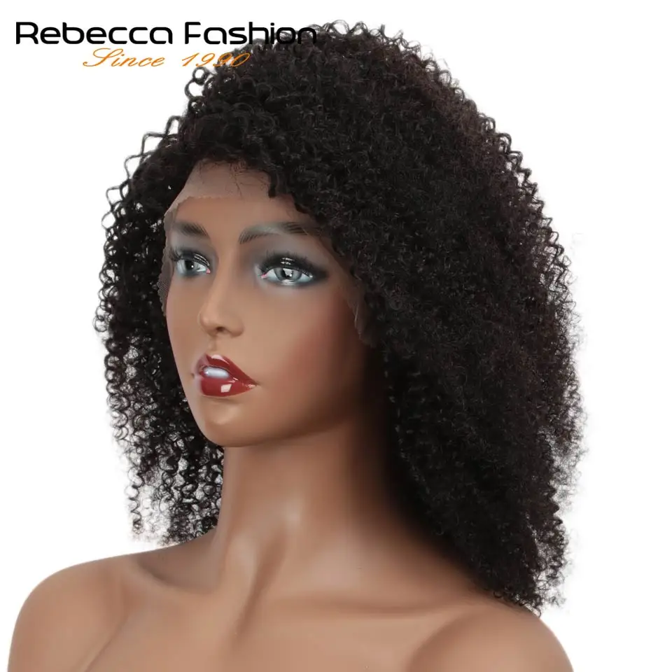  Rebecca Lace Front Short Bob Wigs Afro Kinky Curly Human Hair Wigs Pre Plucked Bleached Knots Remy 
