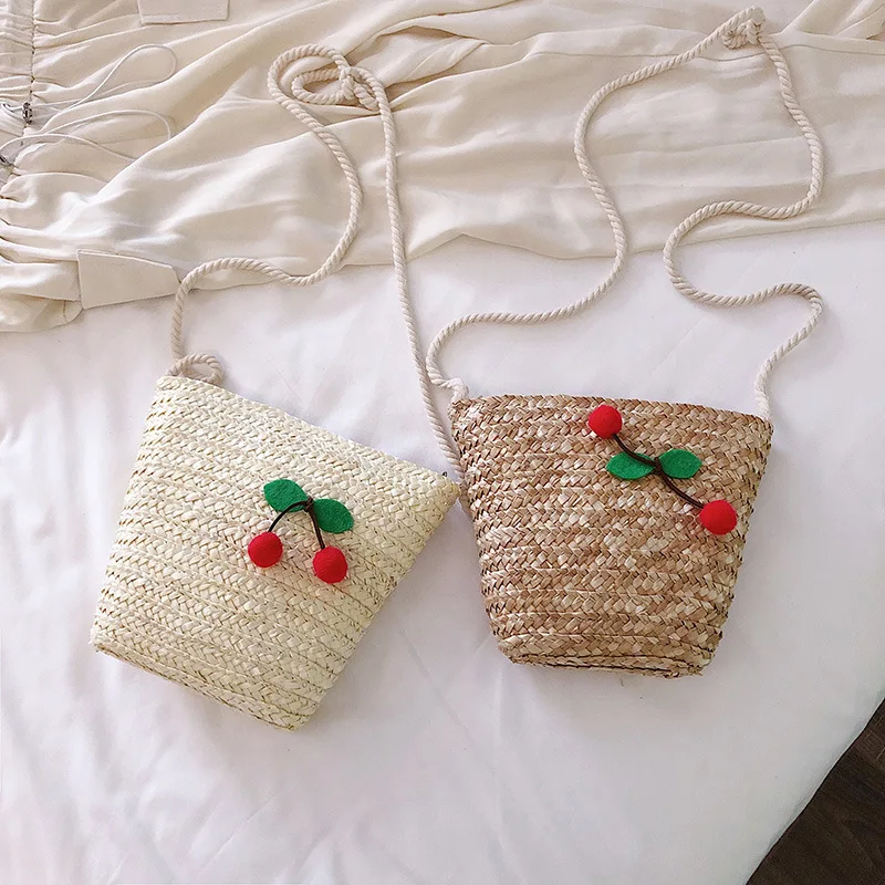 

South Korea INS Sweet Cute Small Cherry Straw Bag WOMEN'S Messenger Bag Hipster MORI Series Shoulder Bucket Bag