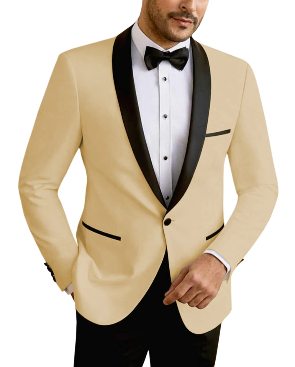 2022 New Champagne Suits For Men 2 Pieces Shawl Lapel Tuxedos Regular