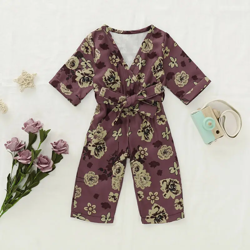 Новая зимняя одежда для маленьких девочек Комбинезон с цветочным рисунком и v-образным вырезом для новорожденных