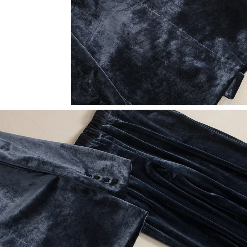 New Autumn and Winter Women's Professional Suit Pants Two-piece High Quality Vintage Gold Velvet Female Jacket Casual Trousers
