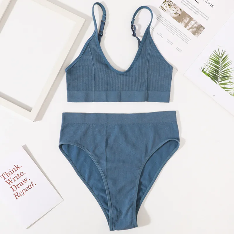 panty sets 2PCS Women Bra Set Deep V Lingerie Set Seamless Bra Backless Bralette Female Underwear Sexy Bra Top Women Brassieres Panties Set bra panty sets
