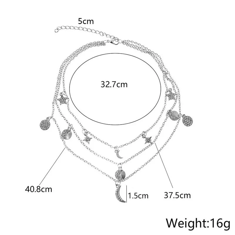 Модное многослойное ювелирное Золотое массивное ожерелье с кулоном для женщин серебряное ожерелье с кулоном в виде Луны и звезды ювелирные изделия Brincos