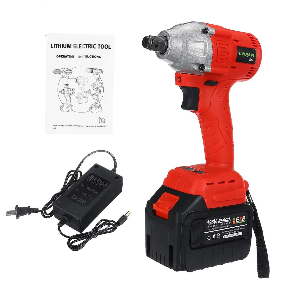198VF Red 25800 мАч макс бесщеточный Электрический ударный гайковерт литий-ионный аккумулятор 3000 об/мин 350нм крутящий момент механические инструменты, ударная дрель ударный драйвер - Цвет: 198VF Red