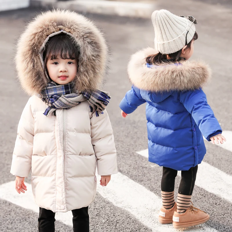 

Winter Kids Parka Jackets Real Fur for Girls Long Kids Parka for Boys Jackets Coat with Fur Hooded Natural Fox Fur Collar Parkas