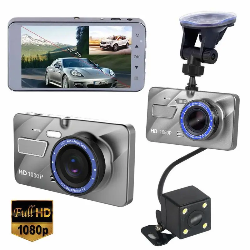 1080P Высокое разрешение двойной объектив Автомобильный видеорегистратор изображение скрытый широкий угол Dash Cam видео рекордер камера