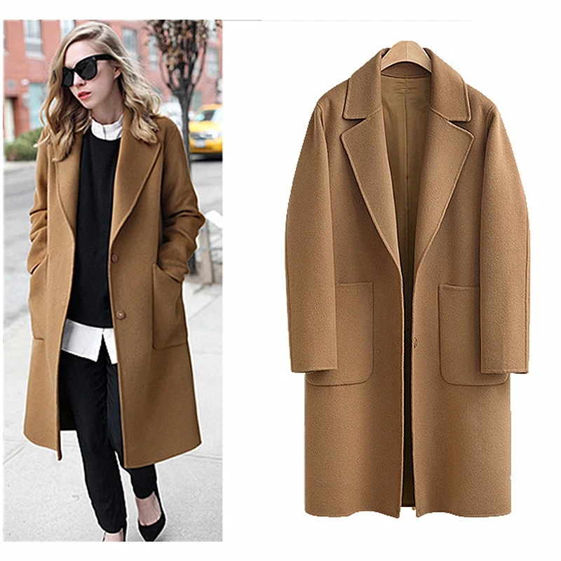 

2019 Winter new female large size (M-5XL) fashion wild loose wool blend coat casual commuter solid color women winter coats K009