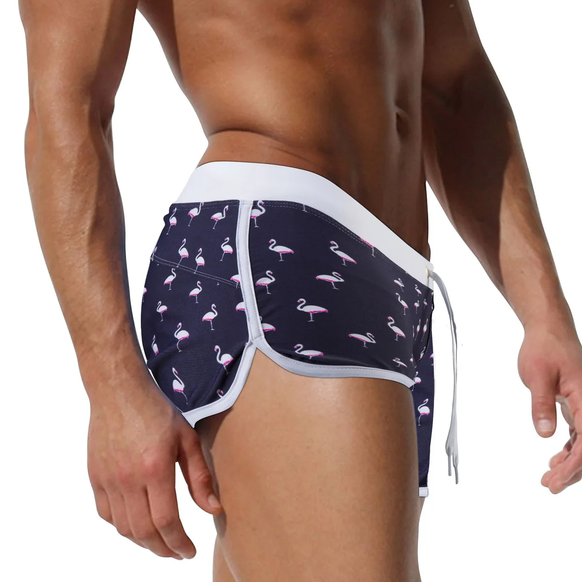 

2021 New Men's Swimming Trunks Drawstring Zipper Pockets Dog Print Swim Boxers Briefs Quick Dry Surf Beach Swimwear Shorts Male