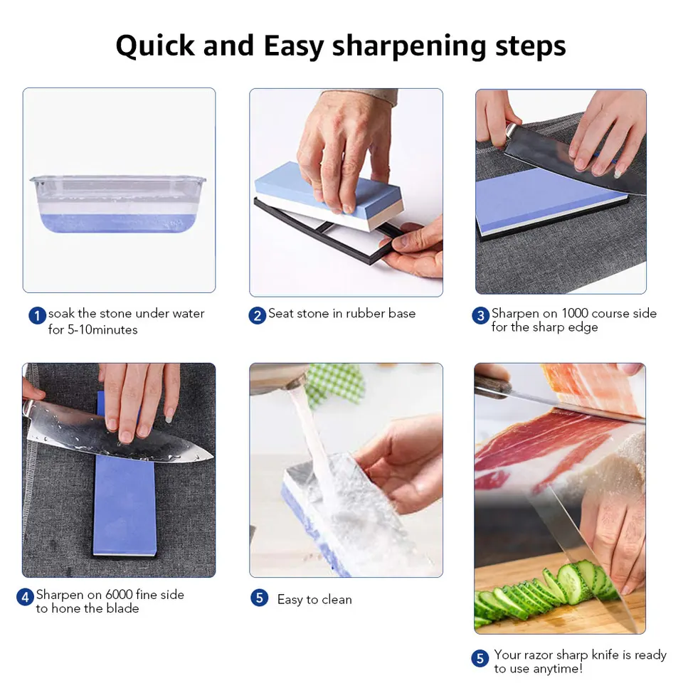 Genround mes slijper met 6 mes slijpen steen, keuken professionele handmatige mes slijper met Whetstone mes slijper voor fijn slijpen & grof slijpen voor soort mes, schaar