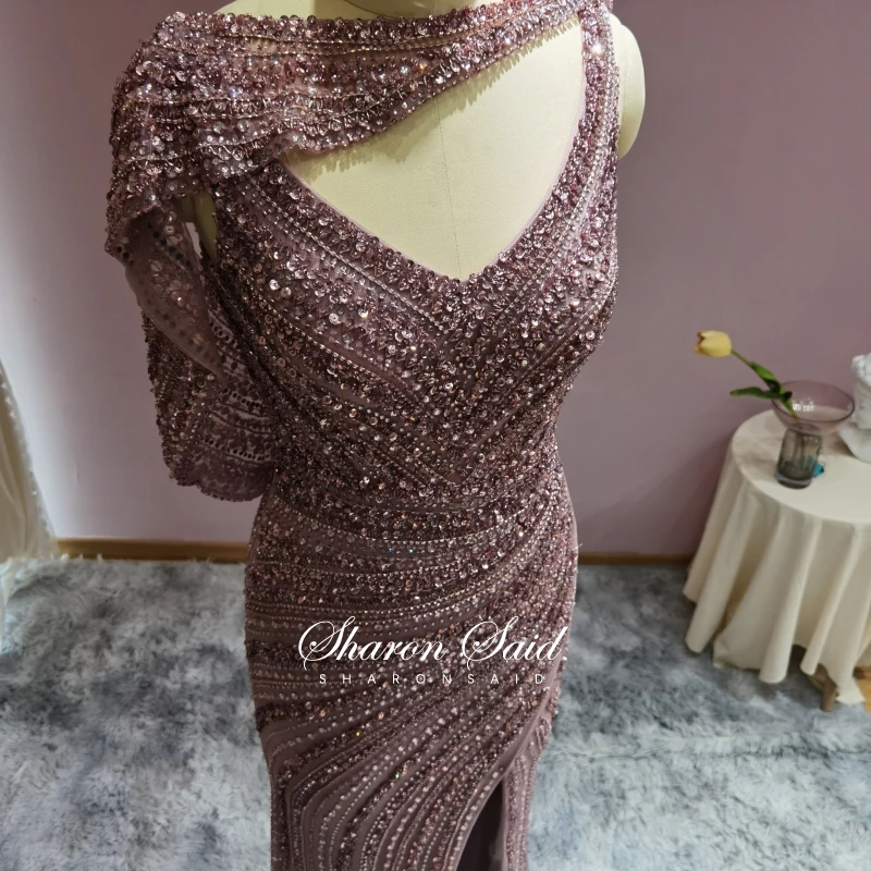 rose gold prom dress Luxury Silver Mermaid Dubai Evening Dress with Cape 2022 Heavy Beaded Side Slit Prom Dresses for Women Wedding Party Formal Gown burgundy prom dresses