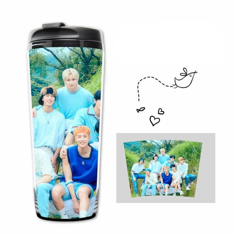 Kpop Stray Kids Photocard Printed Travel Coffee Cups 12oz Kawaii Double Wall Insulated Water Bottles Kitchen Drinkware Items | Дом и сад