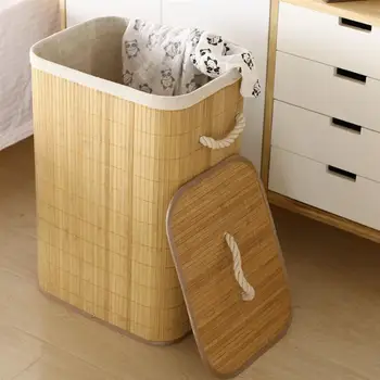 

Foldable Clothes Storage Basket Household Laundry Dirty Clothes Storage Bucket Bamboo Basket Home Storage Basket Khaki