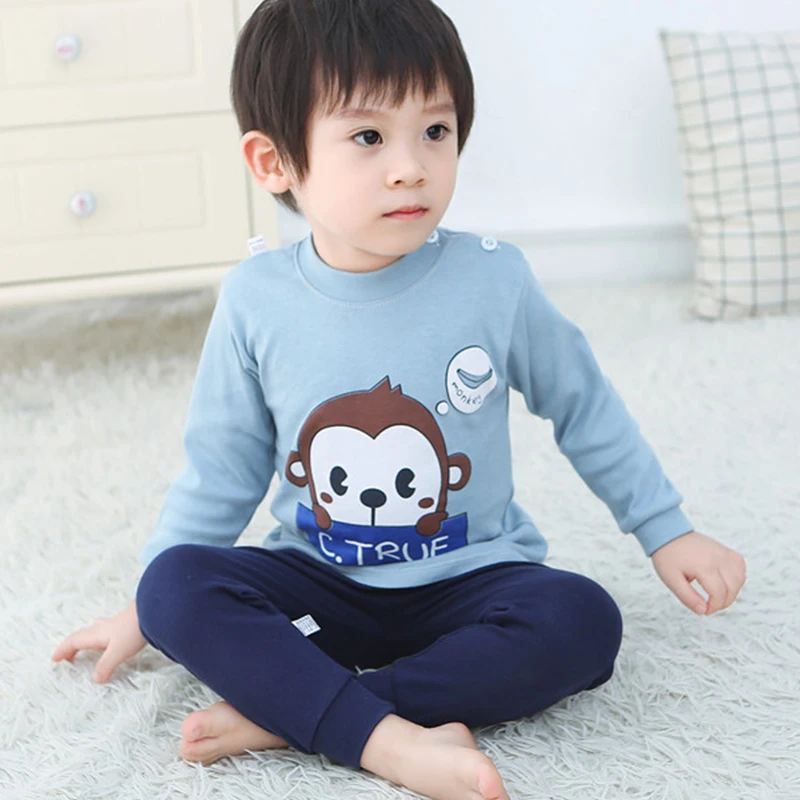  2019 Cartoon Print Kids Baby Sleepwear Sets Cotton Boys Pajamas Autumn Spring Girls Long Sleeve Top