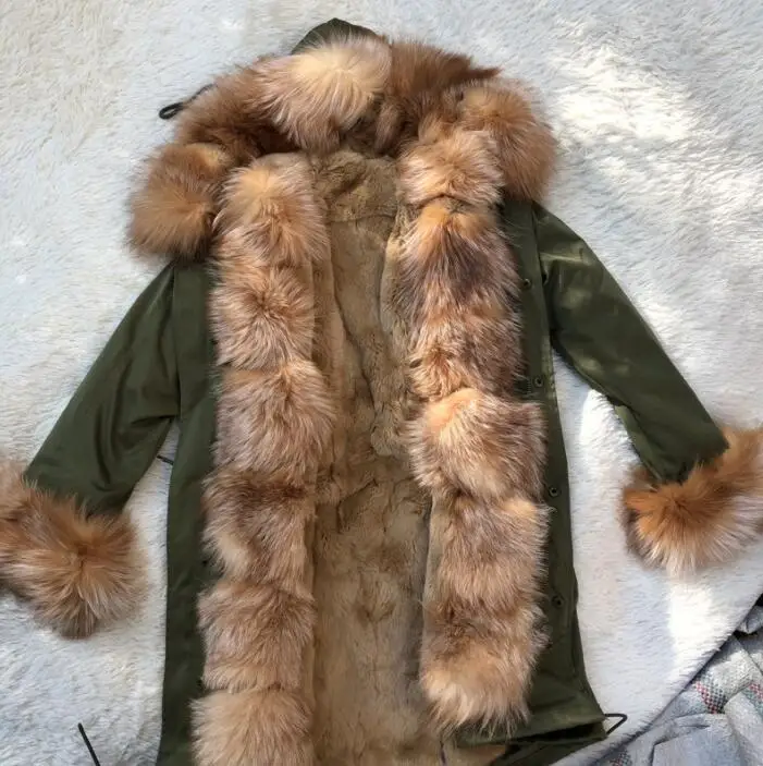 Fandy lokar чистый запас натурального меха пальто для женщин красная лисица шуба подкладка пальто из натурального кроличьего меха меховые парки для женщин зимние куртки - Цвет: B