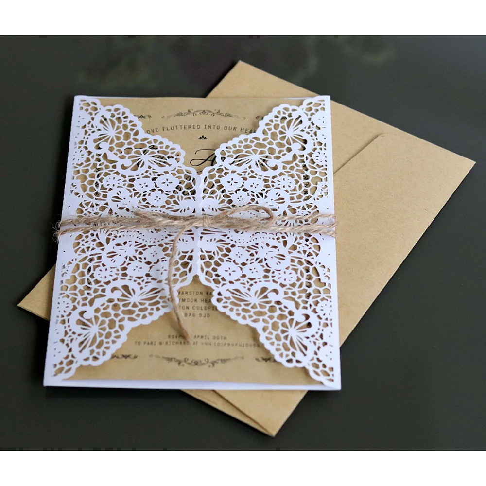  10Pcs Laser Cut West Wedding Birthday Holiday Invitations Cards hollowed-out Lace Greeting Card Wit - 4000594024562