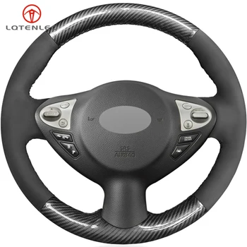 

LQTENLEO Carbon Fiber Black Suede DIY Car Steering Wheel Cover For Infiniti FX FX35 FX37 FX50 QX70 Nissan Juke Maxima Sentra