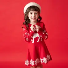 Коллекция года, осенне-зимнее платье с длинными рукавами для девочек, Рождественский свитер с изображением олененка вязаные детские платья для девочек