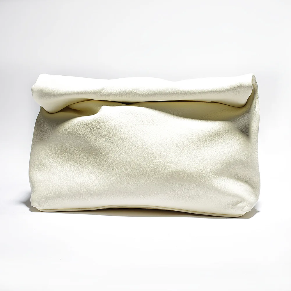

New Style Genuine Leather Clutch Bag Non-mainstream Bag Cool Laziness Casual Crimping Full-grain Leather Lunch Bag Women's Soft