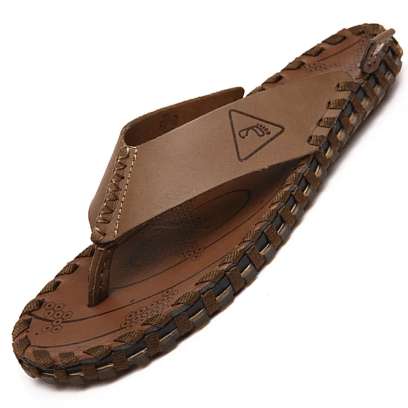 

Flip Flops Men Summer Genuine Leather Men Slippers Anti-slip Split Toe Casual Open Toe Rubber Sole Men Shoes Beach