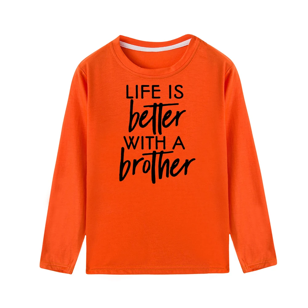 Life Is Better/swetter with A Brother/Sister, забавные дети, братья, сестры, близнецы, футболка с длинным рукавом, модные футболки для малышей - Цвет: 51P8-KLTOG-
