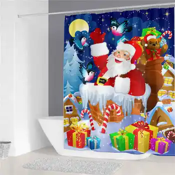 

2020 Eco-friendly Christmas Shower Curtain High Quality Waterproof Bathroom Curtain With 12 Hooks 150*180&180*180 New