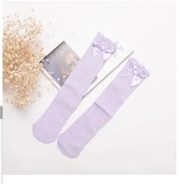 purple bow front Носки для девочек Детские Носки с рисунком Совы и собаки детские носки до колена для мальчиков, хлопковые носки выше колена - Цвет: purple bow front