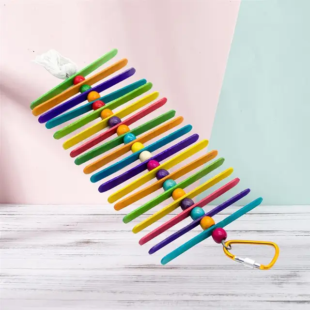 Colorful Ladder Bird Toy Cage Accessories Flexible Bite String Ladders Wooden Rainbow Bridge for Parrots Trainning 5