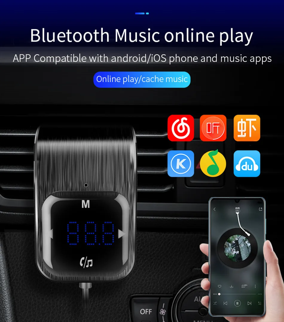 Fm-передатчик Bluetooth автомобильный беспроводной радио адаптер AUX MP3 плеер fm-модулятор с громкой связью двойной USB быстрое зарядное устройство