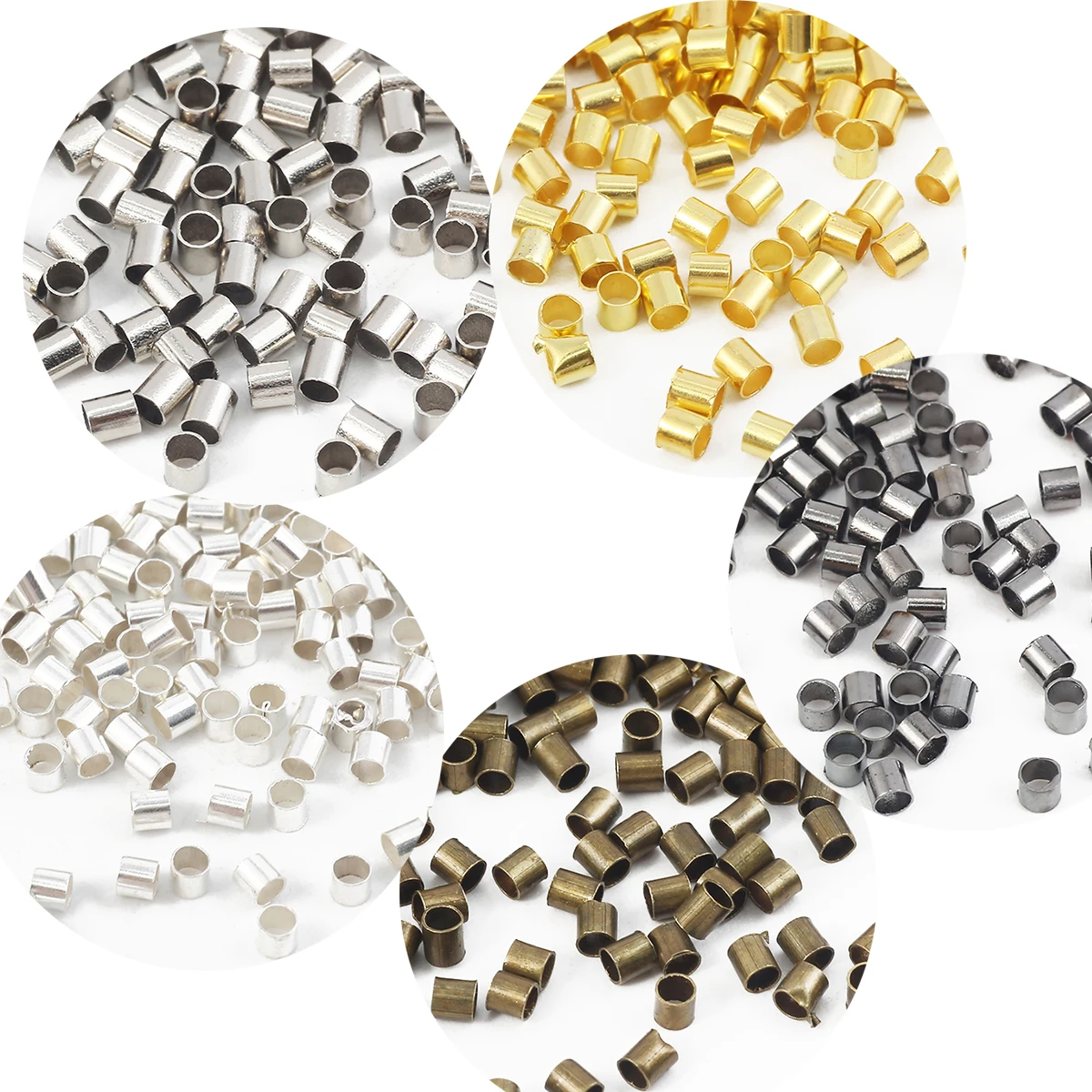 1500Pcs 2mm Brass Tube Crimp Beads Cord End Caps for Jewelry Making 6 Colors New