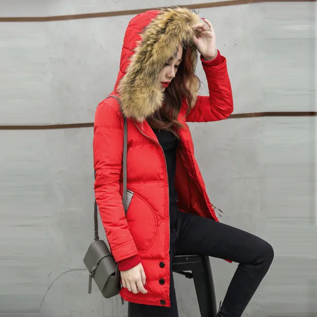 Down Jacket Women's Mid-length Winter Hot Selling Korean-style Thick Warm Mink Fur Collar down Jacket a Generation of Fat