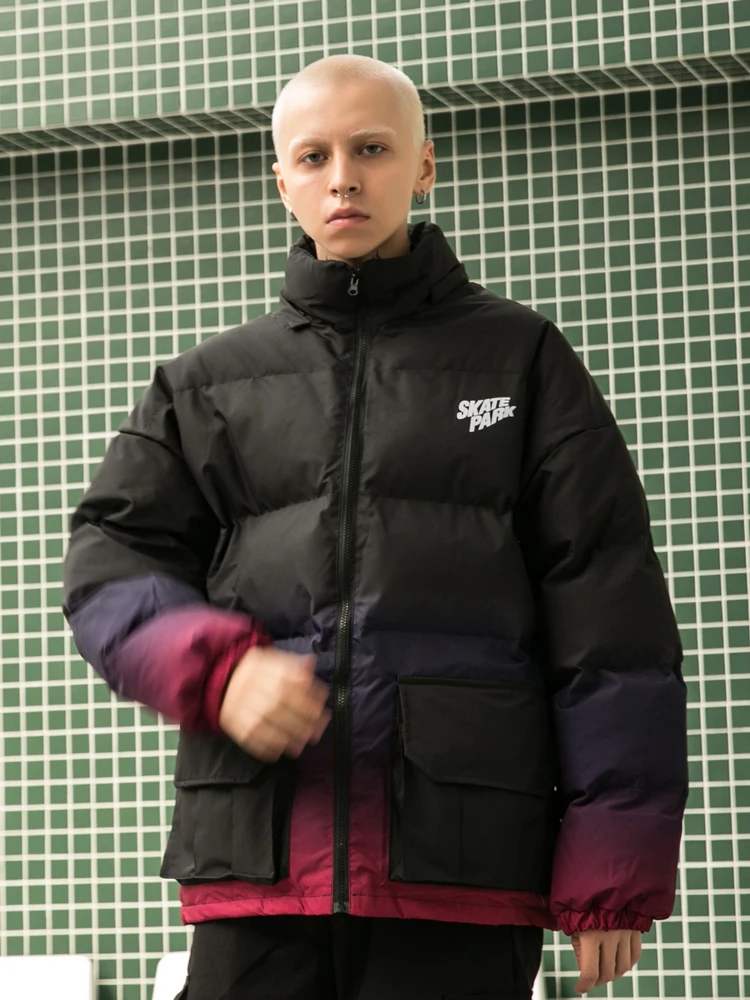 OSCN7 Retro Oversize Contrast Color Padded Jackets Men Japanese Streetwear Loose Casual Women Parkas Jackets Coat 6088