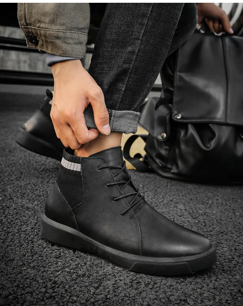 HOKSZVY Men's High Martin Boots Winter Plus Velvet Warm 47 Chelsea Boots Skid Wear-resistant Street Joker Leather Boot